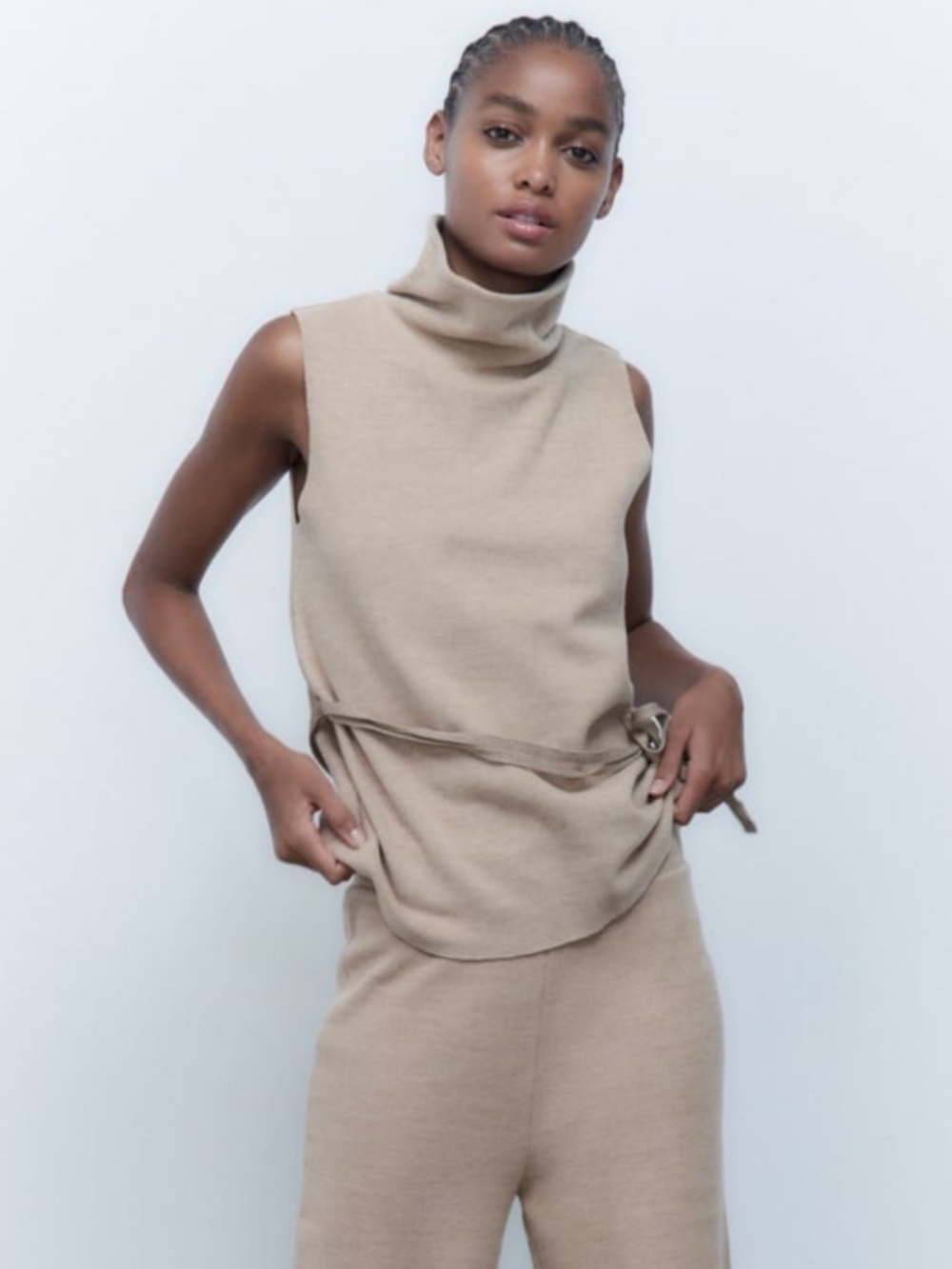 Zara Size L Soft Tie Waist Turtleneck Sweater vest